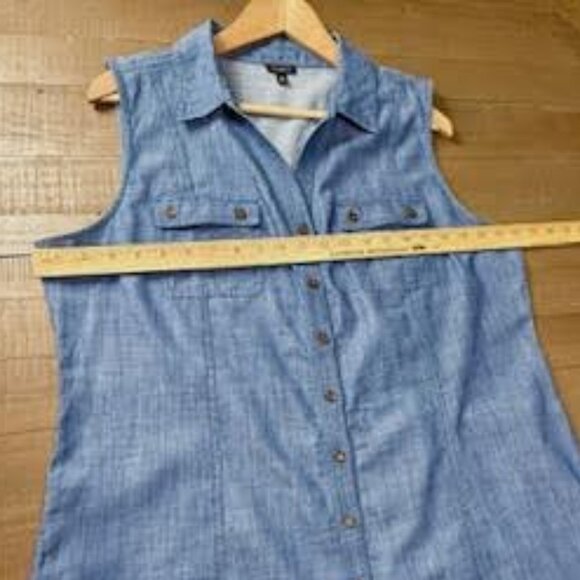 Talbots Chambray Denim Shirt Dress Sleeveless Button Front Belted Women’s 16 - Picture 7 of 11